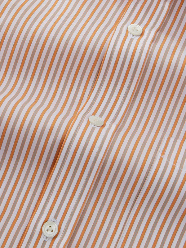 Barboni Orange Striped Full Sleeve Classic Fit Classic Formal Egyptian Giza Silk Touch Cotton Shirt.