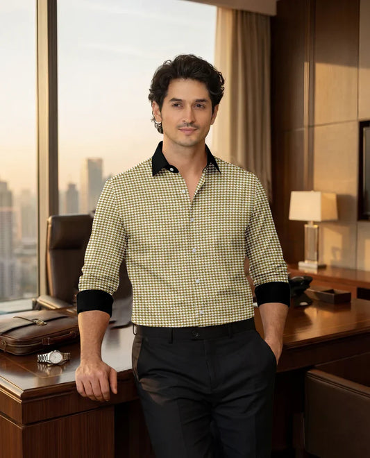 Advero Mustard Yellow With Black Cuff Caller Classic Shirt