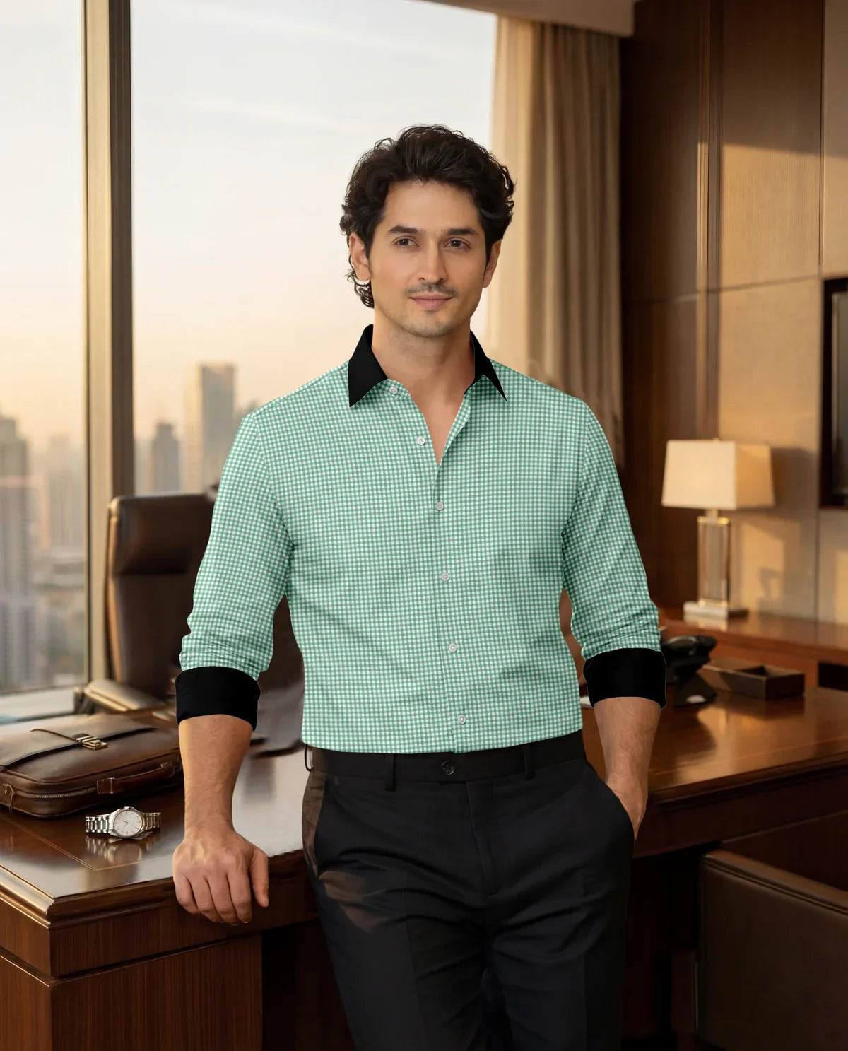 Advero Mint Green  With Black Cuff Caller Classic Shirt