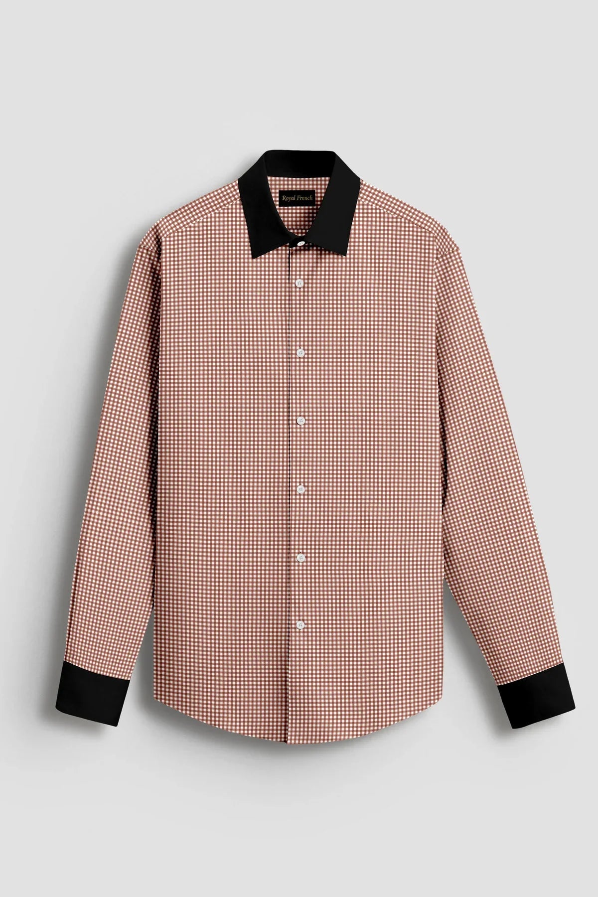 Advero Micro Check Oxford Cotton Maroon With Black Cuff Collar Shirt