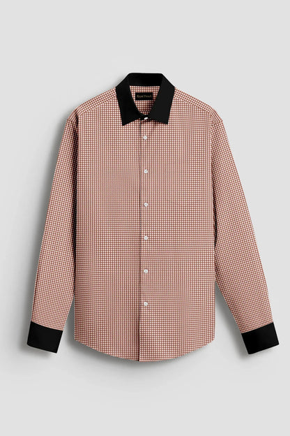 Advero Micro Check Oxford Cotton Maroon With Black Cuff Collar Shirt