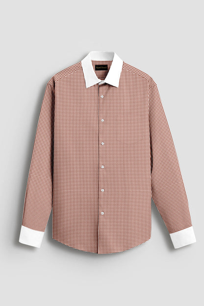 Advero Micro Check Oxford Cotton Maroon With White Cuff Collar Shirt