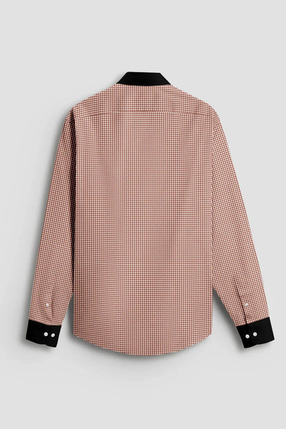 Advero Micro Check Oxford Cotton Maroon With Black Cuff Collar Shirt