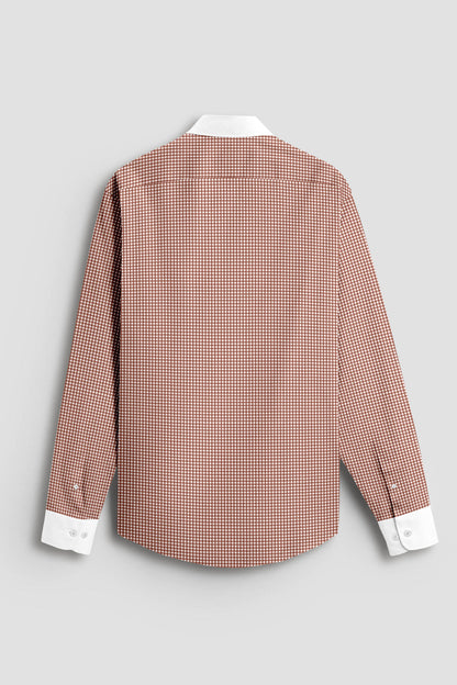 Advero Micro Check Oxford Cotton Maroon With White Cuff Collar Shirt
