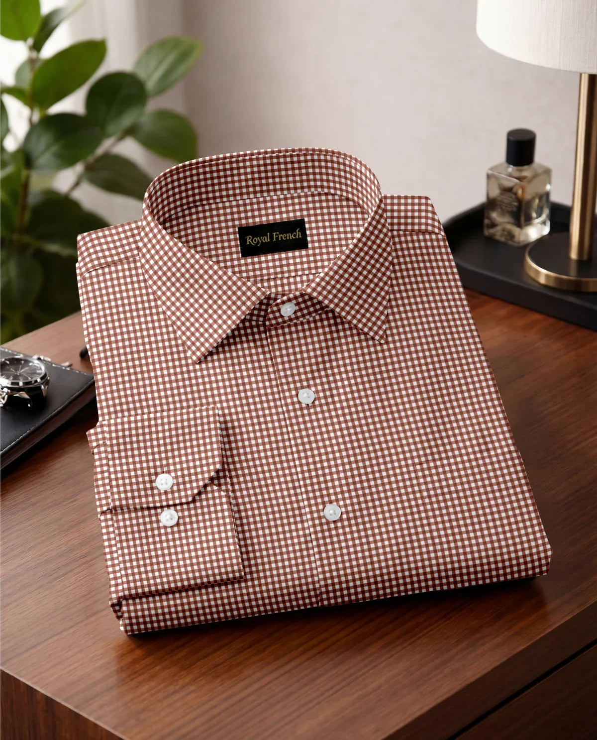 Advero Micro Check Oxford Cotton Maroon Plane  Shirt