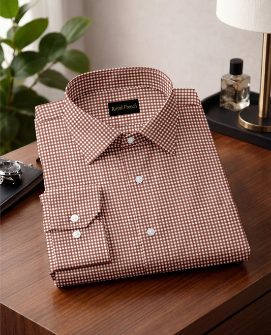 Advero Micro Check Oxford Cotton Maroon Plane  Shirt
