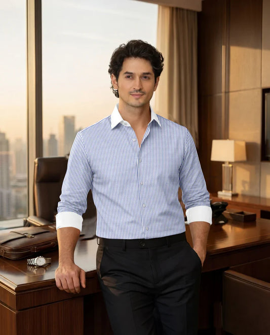 Advero Blue Line With White Cuff Collar Classic Shirt