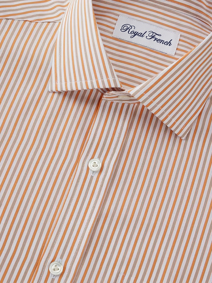 Barboni Orange Striped Full  Sleeve Classic Fit Classic Formal Egyptian Giza Silk Touch Cotton Shirt.