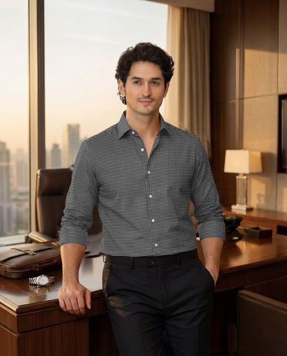 Advero Micro Check Contrast Premium Black Plane Shirt
