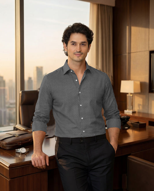 Advero Micro Check Contrast Premium Black Plane Shirt