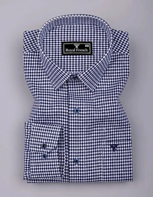 Fralix Blue Hounds tooth Jacquard Premium Gizza Long Sleeve Shirt
