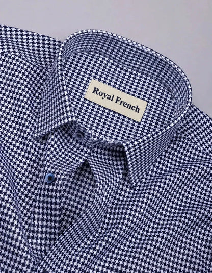 Fralix Blue Hounds tooth Jacquard Premium Gizza Long Sleeve Shirt