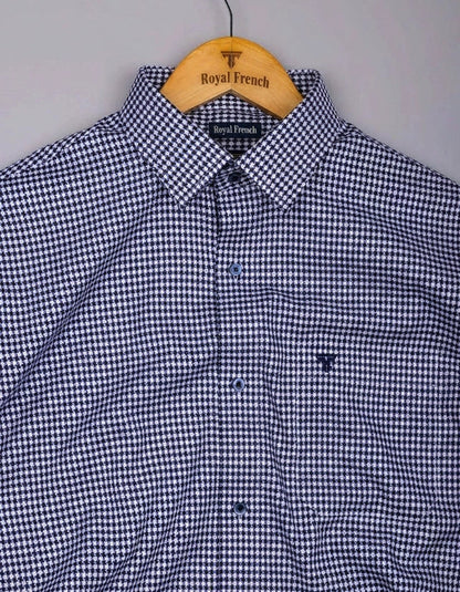 Fralix Blue Hounds tooth Jacquard Premium Gizza Long Sleeve Shirt