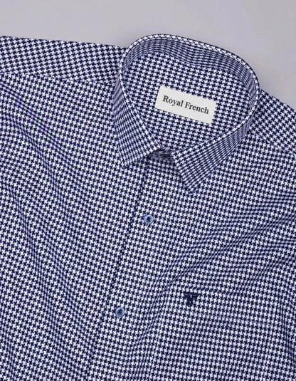 Fralix Blue Hounds tooth Jacquard Premium Gizza Long Sleeve Shirt