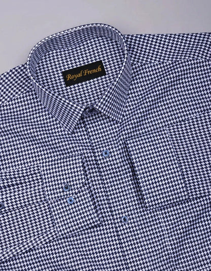 Fralix Blue Hounds tooth Jacquard Premium Gizza Long Sleeve Shirt