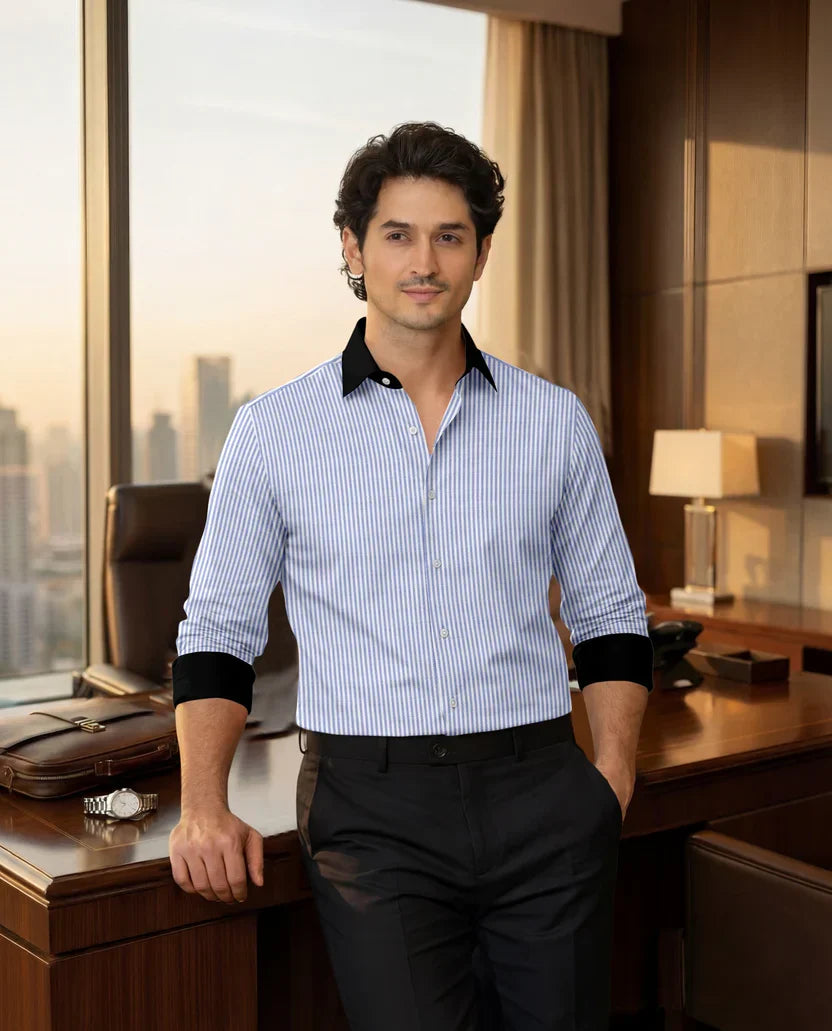 Advero Blue Line With Black Cuff Collar Classic Shirt