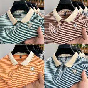Embroidery Print Stripe cotton Polo Shirt