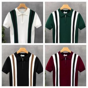 Luxury Contrast Color Striped Polo TShirt (Pack of 4)